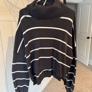 Free People Black and White Striped Cowl sweater